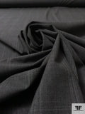 Italian Windowpane Plaid Wool Suiting - Dark Grey
