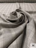 Italian Windowpane Plaid Wool and Linen Suiting - Grey / Off-White