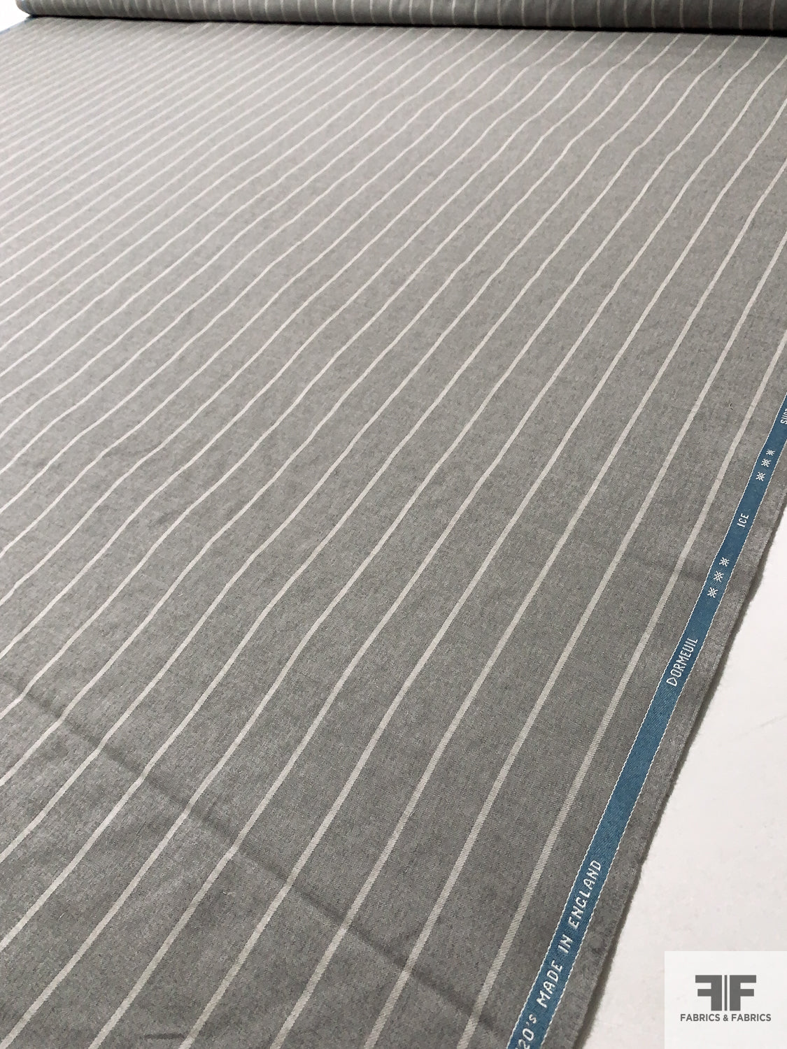 Made in England Super 120s Vertical Striped Wool Suiting - Heather Grey/Light Ivory | FABRICS & FABRICS Fabrics & Fabrics Made in England Super 120s Vertical Striped Wool Suiting - Heather Grey/Light Ivory | FABRICS & FABRICS Fabrics & Fabrics