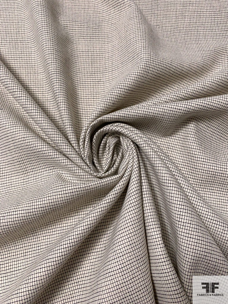 Italian Micro Windowpane Cotton Blend Suiting - Ivory/Black | FABRICS ...