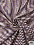 Italian Gingham Check Stretch Wool Suiting with Fused Back - Brown / Blue / Light Ivory