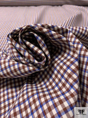 Italian Gingham Check Stretch Wool Suiting with Fused Back - Brown 