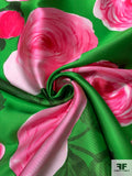 Italian Pamella Roland Floral Printed Polyester Zibeline-Mikado - Green / Pink / Off-White