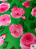 Italian Pamella Roland Floral Printed Polyester Zibeline-Mikado - Green / Pink / Off-White