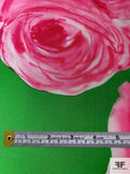 Italian Pamella Roland Floral Printed Polyester Zibeline-Mikado - Green / Pink / Off-White