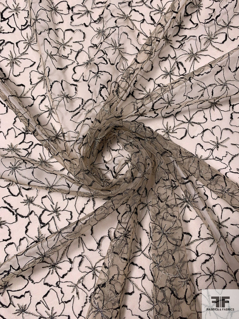 Pamella Roland Floral Embroidered Tulle Blue/Light Nude FABRICS