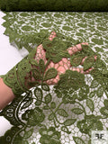Pamella Roland Double-Scalloped Floral Guipure Lace with Light Cording - Olive Green