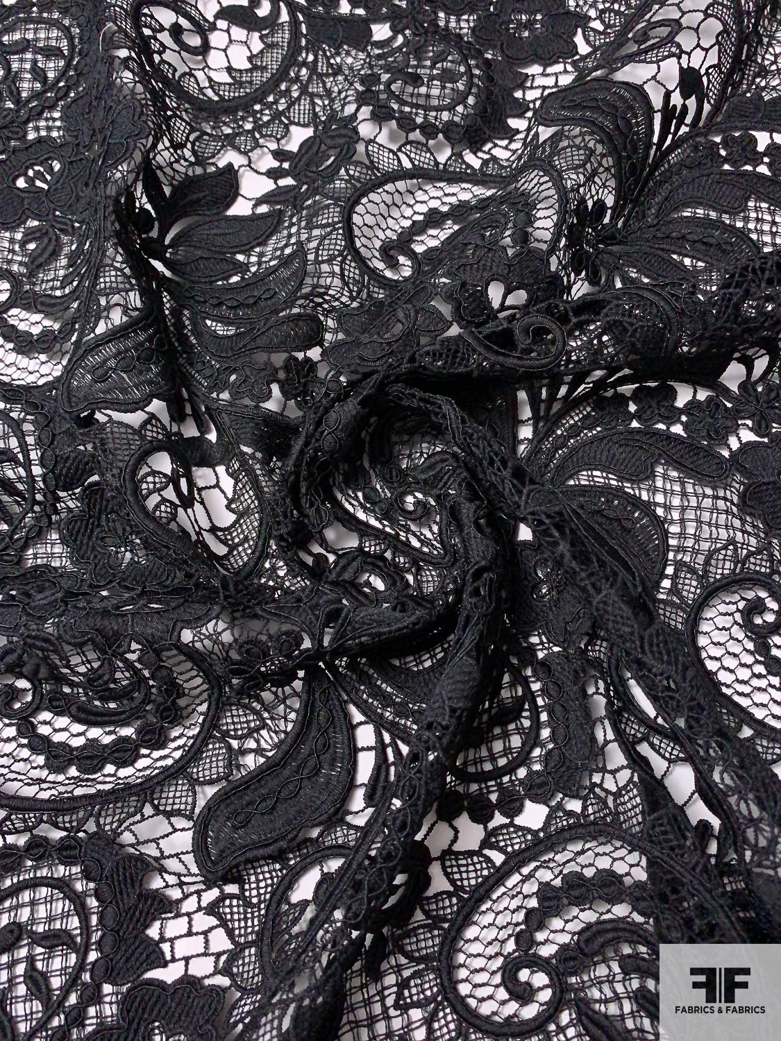 Pamella Roland Paisley Floral Guipure Lace - Black - Fabric by the Yard