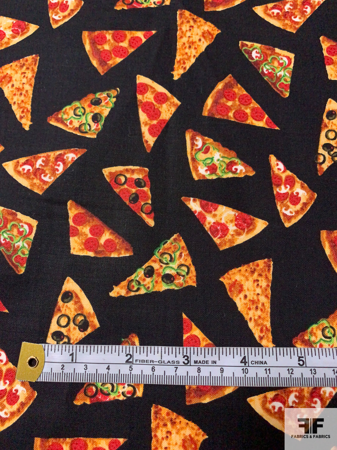 Pizza Slices Printed Cotton Lawn - Black / Orange / Red