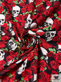 Skulls and Floral Printed Cotton Lawn - Red / Black / Green / White