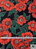 Floral Printed Cotton Lawn - Orange / Dartmouth Green / Black / White