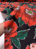 Floral Printed Cotton Lawn - Orange / Dartmouth Green / Black / White