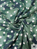 Camouflage Polka Dot Printed Cotton Lawn - Shades of Green / Dusty Navy / Off-White