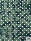 Camouflage Polka Dot Printed Cotton Lawn - Shades of Green / Dusty Navy / Off-White