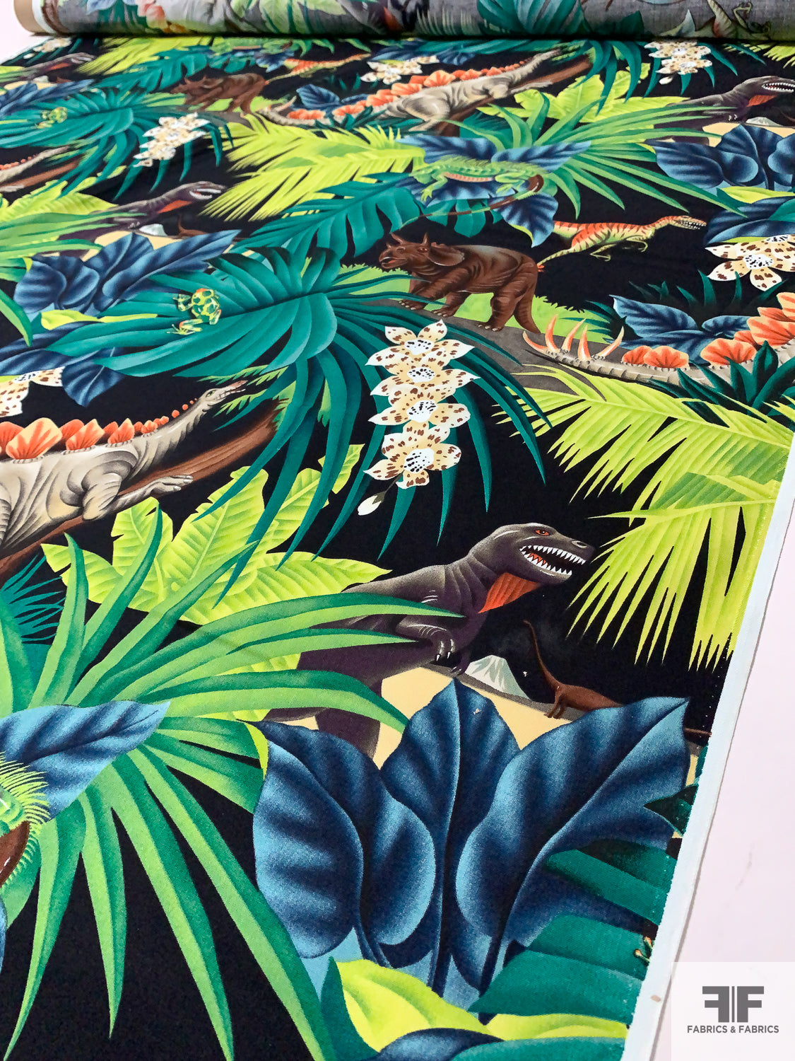 Tropical Jurassic Printed Cotton Lawn - Greens / Blues / Multicolor