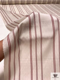 Italian Vertical Striped Lightweight Silk and Wool Shirting - Ivory / Dusty Mauve