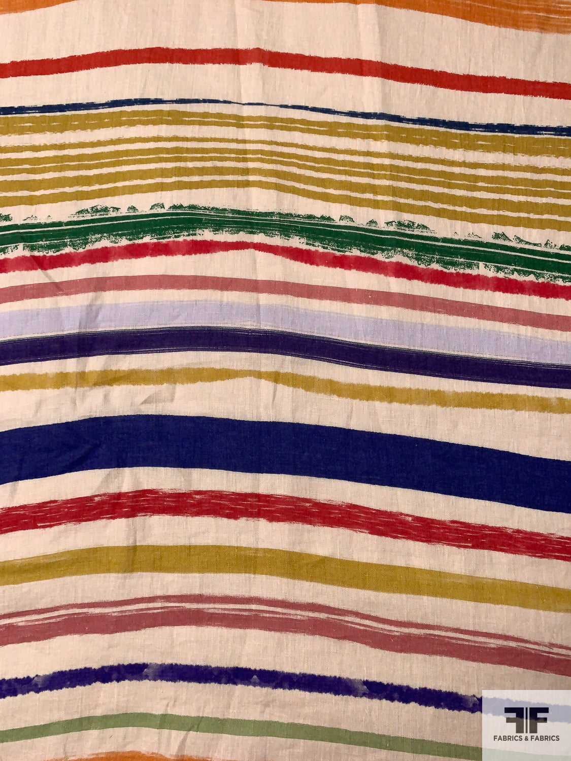 Brushstroke Striped Printed Linen - Natural / Multicolor