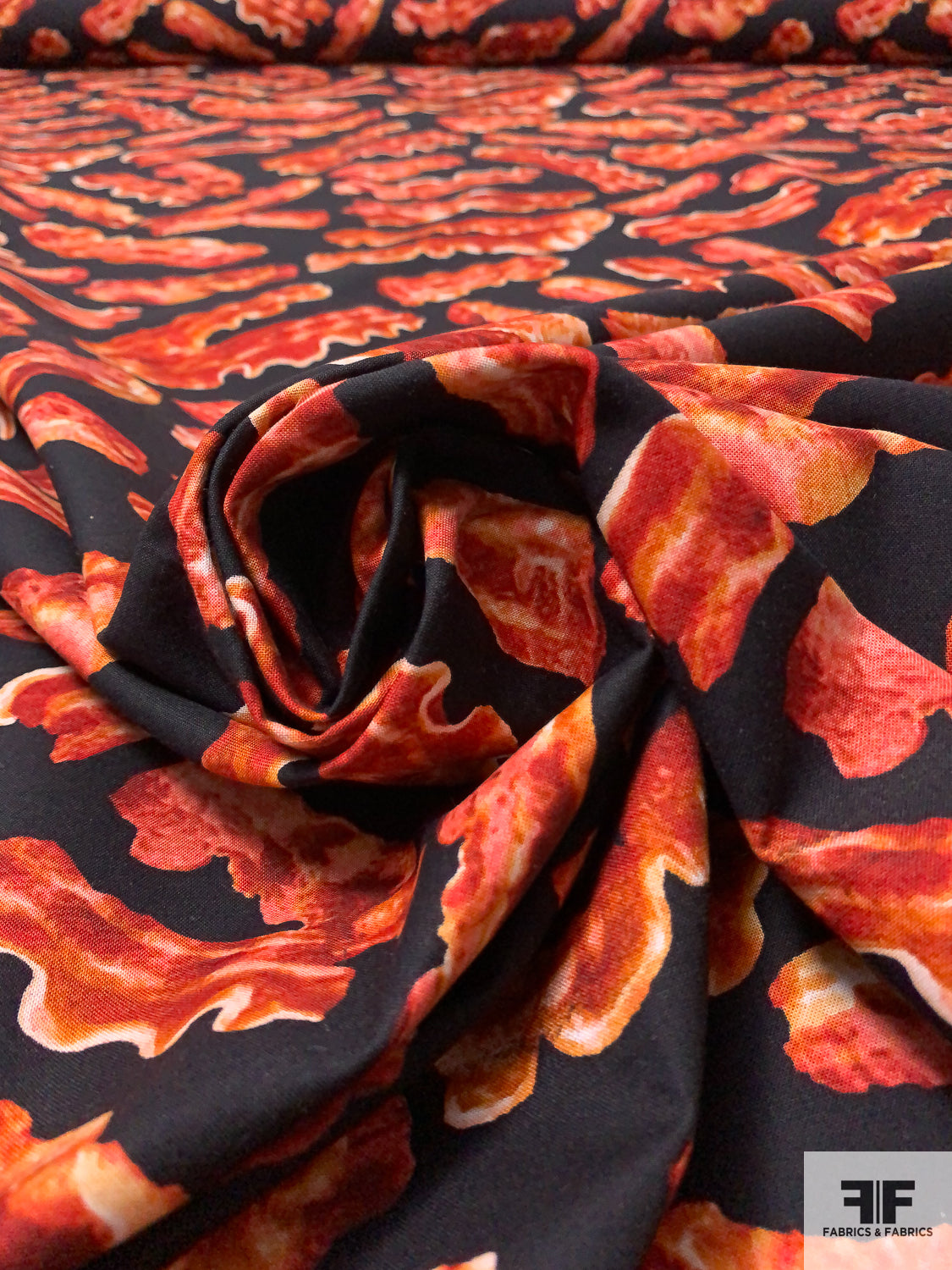 Bacon Printed Fused Cotton Lawn - Burnt Orange / Brick / Black