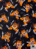 Tigers Printed Fused Cotton Lawn - Fire Orange / Black / White