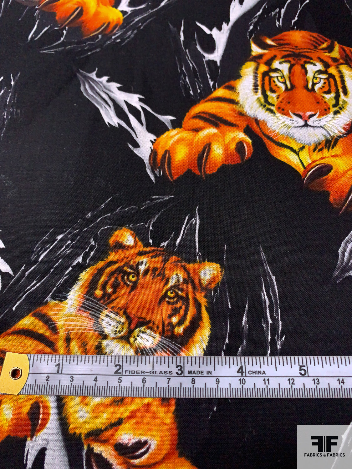 Tigers Printed Fused Cotton Lawn - Fire Orange / Black / White