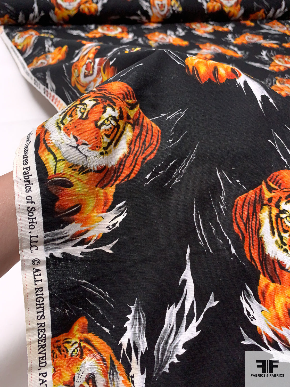 Tigers Printed Cotton Lawn - Fire Orange / Black / White