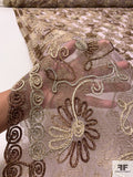 Metallic Netting with Floral Embroidery and Cording - Dusty Lavender / Gold / Brown
