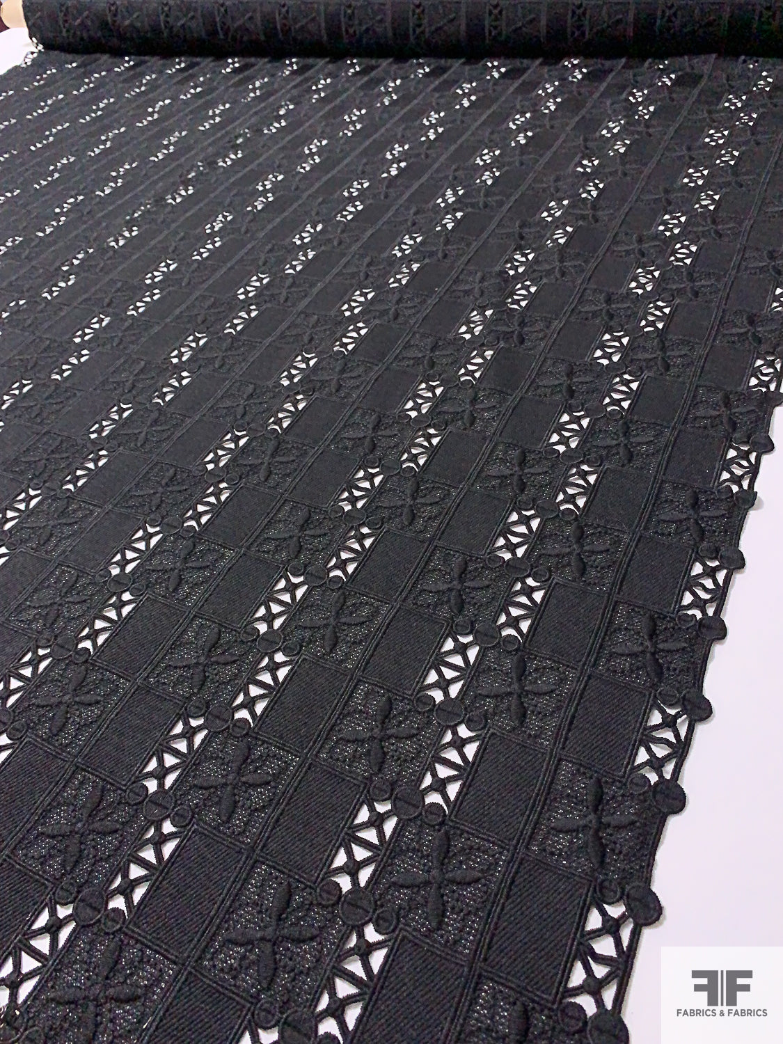 Geometric Grid Guipure Lace - Black