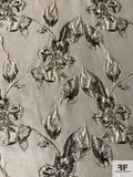 Floral Leaf Vine Textured Metallic Brocade - Icy Light Gold / Gold / Black
