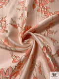 Floral Leaf Textured Metallic Brocade - Salmon / Gold / Champagne White