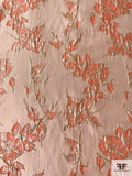 Floral Leaf Textured Metallic Brocade - Salmon / Gold / Champagne White