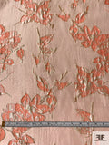 Floral Leaf Textured Metallic Brocade - Salmon / Gold / Champagne White