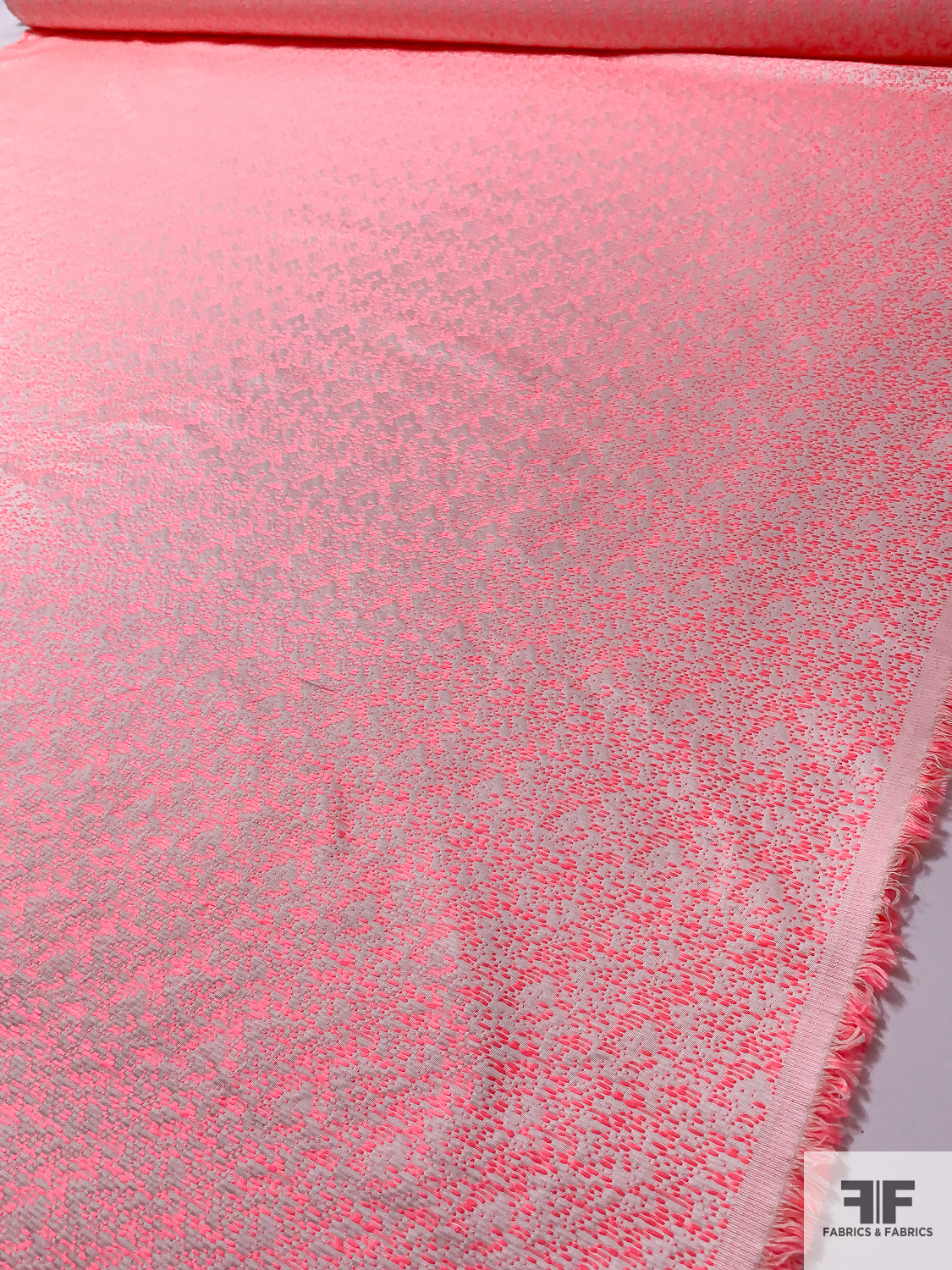 Stitched Brocade - Flourescent Pink / Off-White