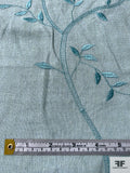 Vine Branch Embroidered Cotton-Linen - Dusty Aquamarine