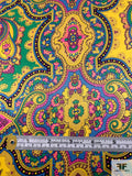 Ornate Paisley Printed Silk Charmeuse - Yellow / Green / Pink / Blue
