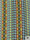 Geometric Stripe Matte-Side Printed Silk Charmeuse - Aquamarine / Lime / Orange / Tan / Black