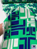 Geometric Matte-Side Printed Silk Charmeuse - Green / Royal Blue / Off-White