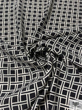 Boxy Basketweave Matte-Side Printed Silk Charmeuse - Black / Off-White