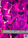 Abstract Painterly Printed Silk Charmeuse - Hot Pink / Purple / Black / Off-White