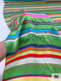 Multicolor Horizontal Striped Printed Silk Charmeuse - Green / Pink / Yellow / Orange