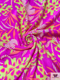 Artsy Leaf Matte-Side Printed Silk Charmeuse - Hot Pink / Neon Coral / Highlighter Yellow