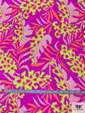 Artsy Leaf Matte-Side Printed Silk Charmeuse - Hot Pink / Neon Coral / Highlighter Yellow