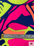 Artsy Abstract Matte-Side Printed Silk Charmeuse - Hot Pink / Neon Coral / Highlighter Yellow / Navy