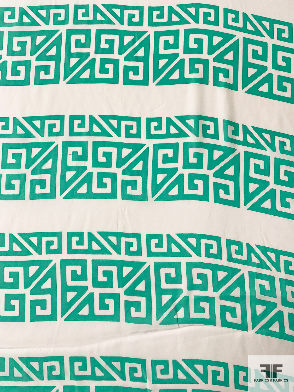 Ethno-Lattice Striped Matte-Side Printed Silk Charmeuse - Seafoam Green / Off-White