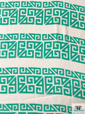 Ethno-Lattice Striped Matte-Side Printed Silk Charmeuse - Seafoam Green / Off-White