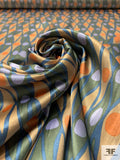 Painterly Argyle and Polka Dot Printed Silk Charmeuse - Dark Sage / Antique Blue / Coral / Periwinkle