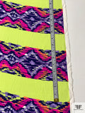 Painterly Ikat-Striped Matte-Side Printed Silk Charmeuse - Highlighter Lime / Purples / Neon Pinks