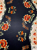 Follow the Rose Road Printed Silk Charmeuse - Black / Orange / Beige / Greens