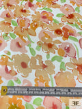 Watercolor Floral Printed Silk Charmeuse - Soft Orange / Pinks / Light Green / Off-White