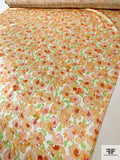 Watercolor Floral Printed Silk Charmeuse - Soft Orange / Pinks / Light Green / Off-White