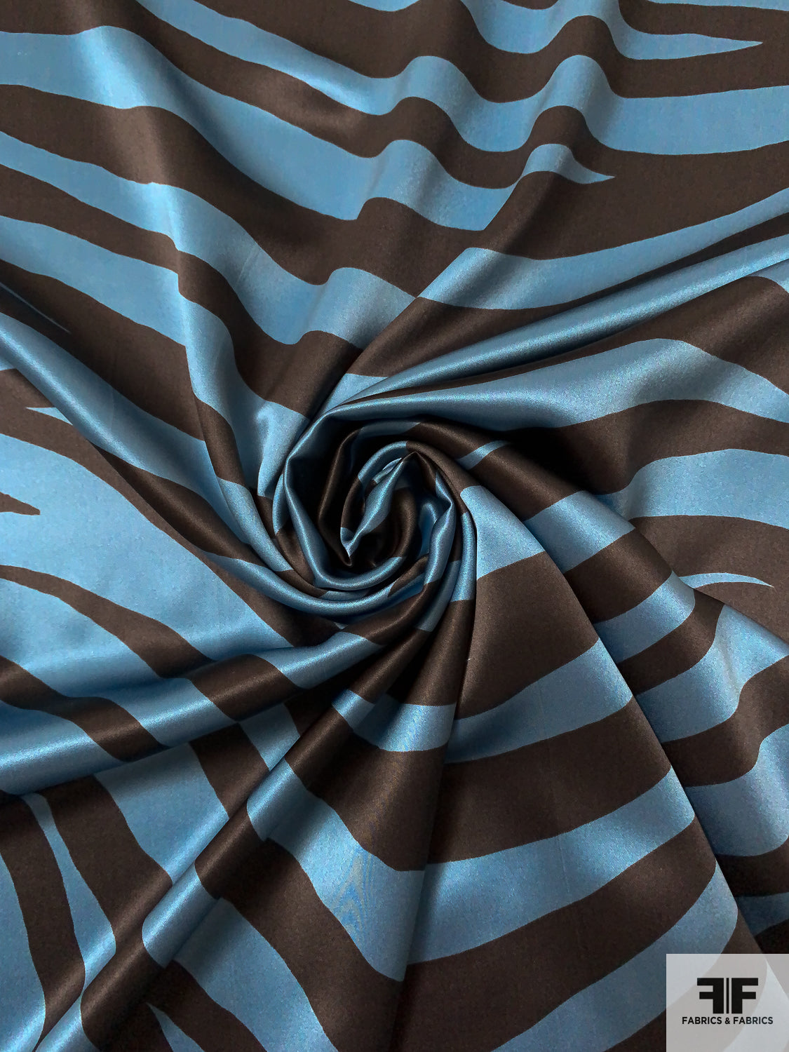 Zebra Printed Silk Charmeuse - Antique Blue / Dark Grey
